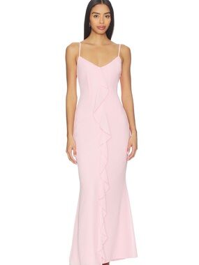 Women's Pink Spaghetti-Strap Ruffle Maxi Dress